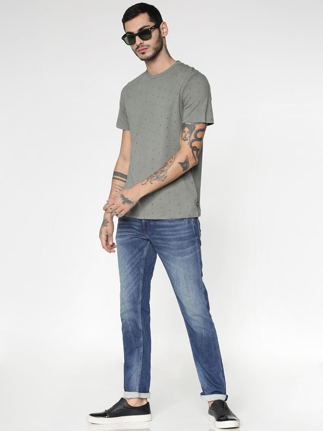 Grey All Over Print Crew Neck T-Shirt - S