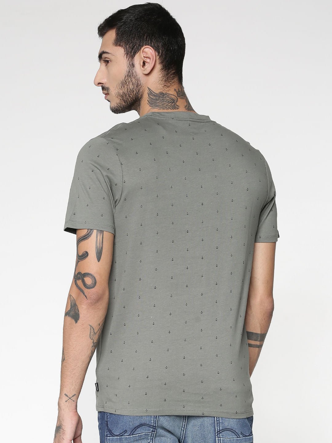 Grey All Over Print Crew Neck T-Shirt