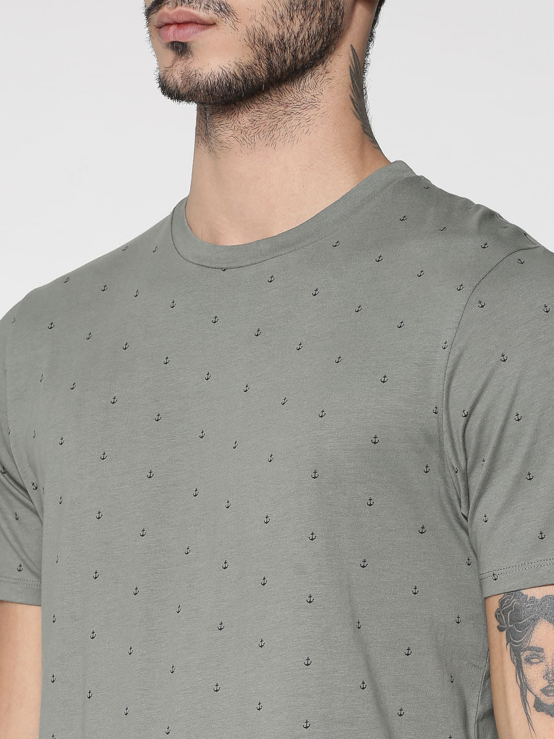 Grey All Over Print Crew Neck T-Shirt