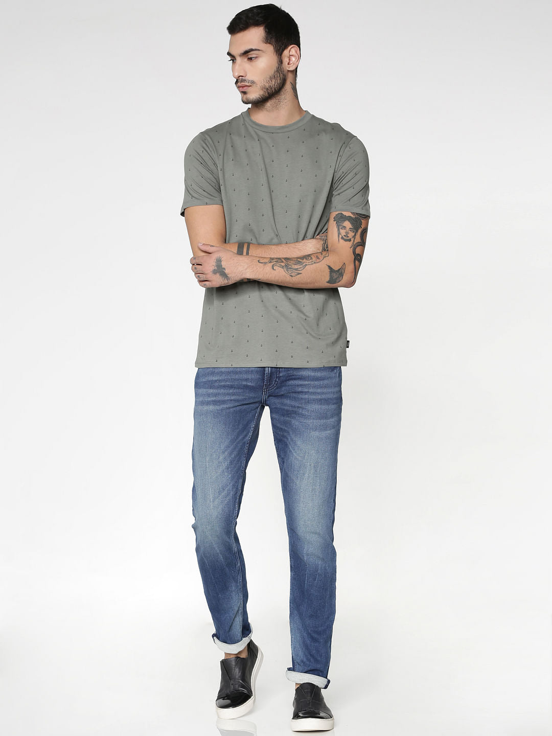 Grey All Over Print Crew Neck T-Shirt