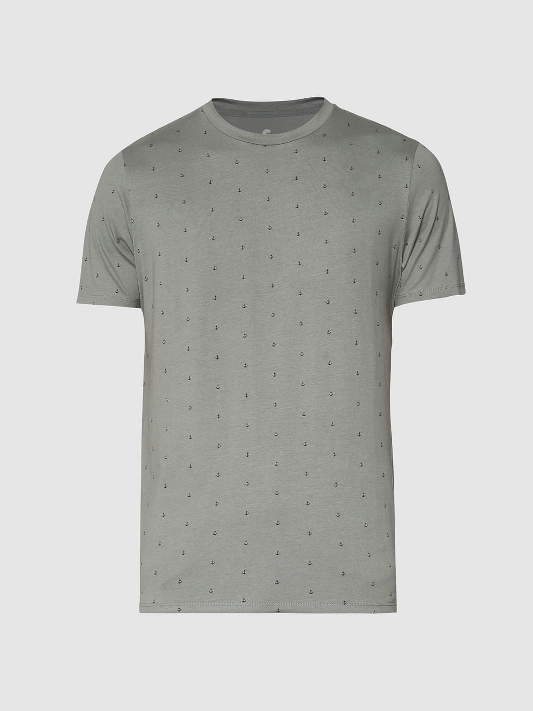 Grey All Over Print Crew Neck T-Shirt