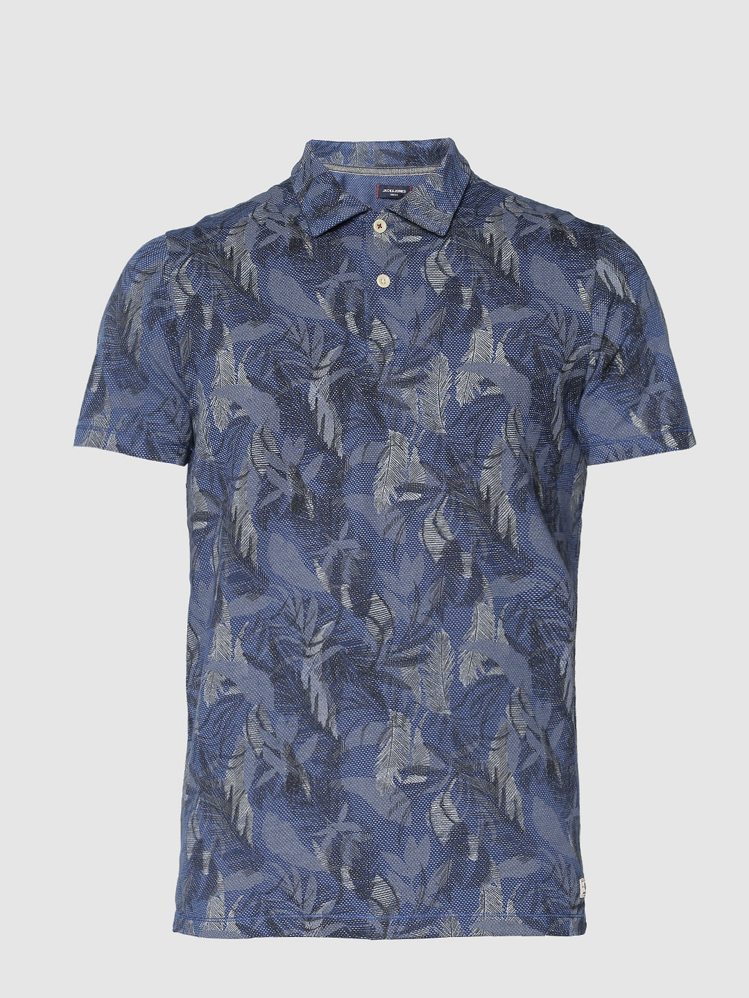 Blue All Over Print Polo Neck T-Shirt