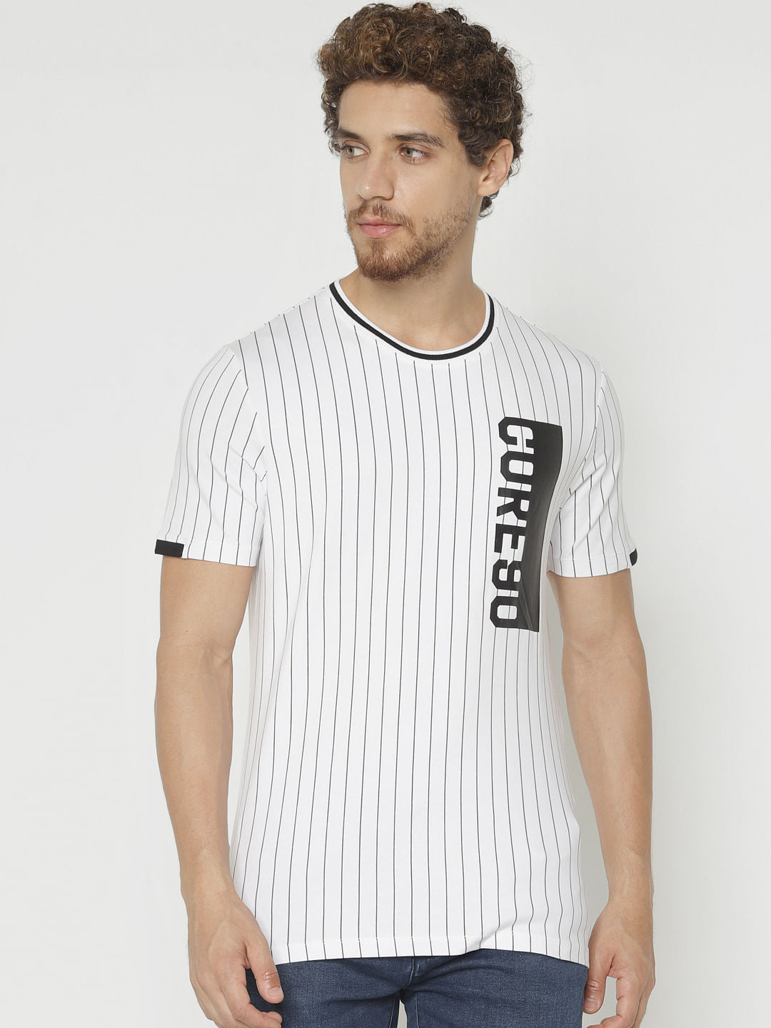 White Striped Crew Neck T-Shirt - S