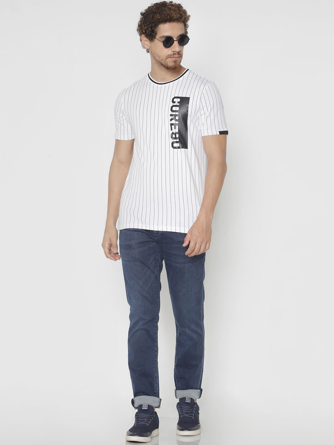 White Striped Crew Neck T-Shirt