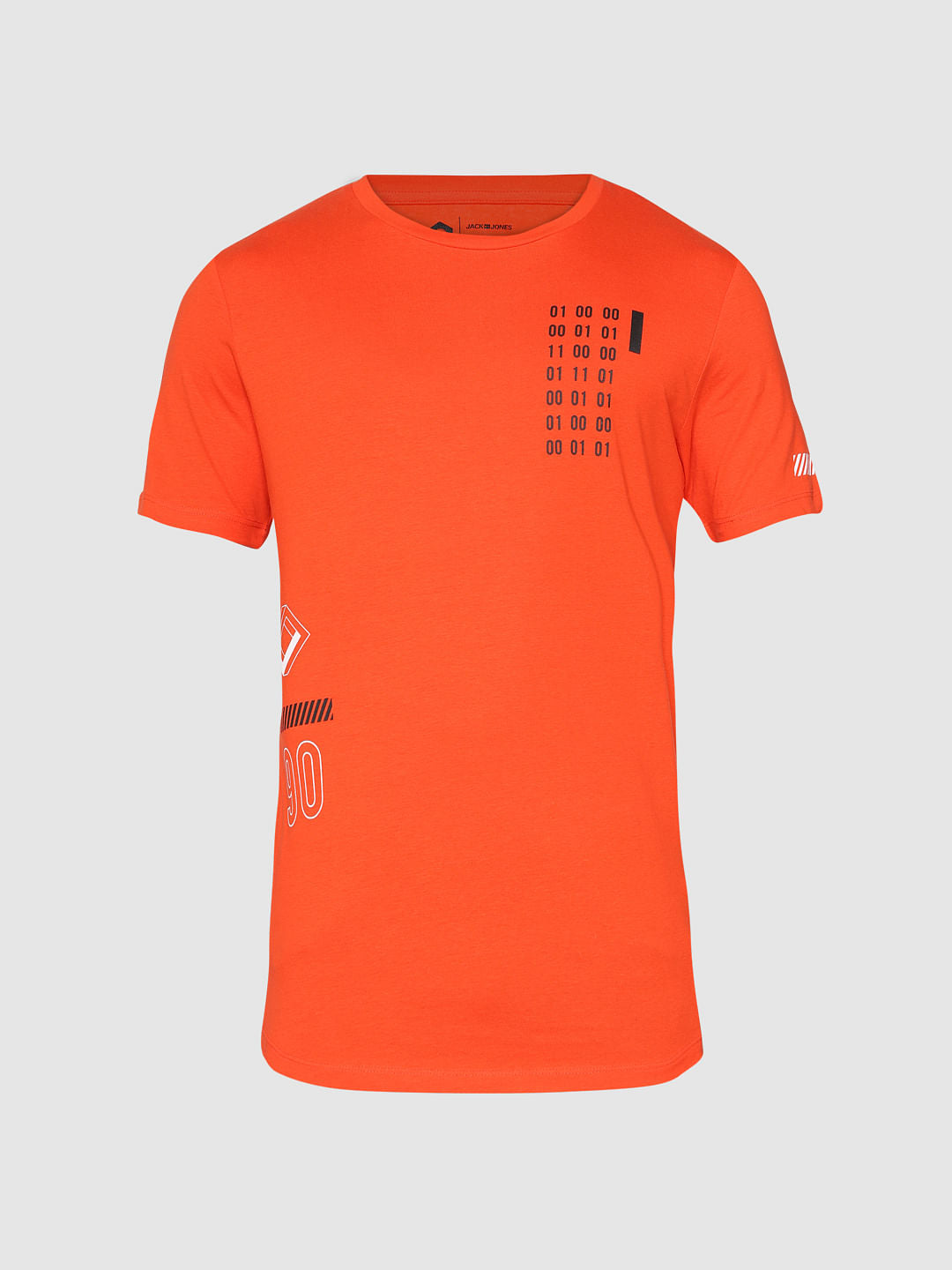 Orange Printed Crew Neck T-Shirt