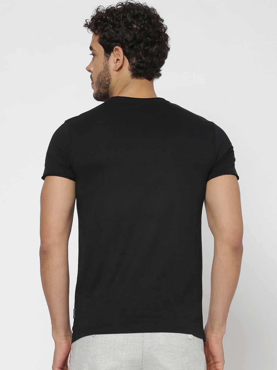 Black Text Print Slim Fit Crew Neck T-Shirt