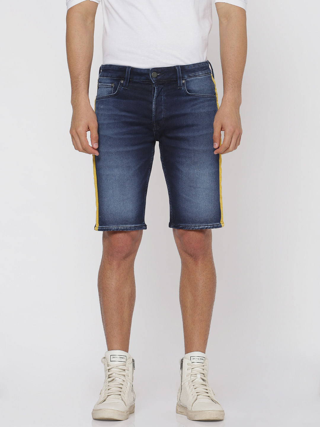 Blue Side Tape Detail Slim Fit Denim Shorts - S