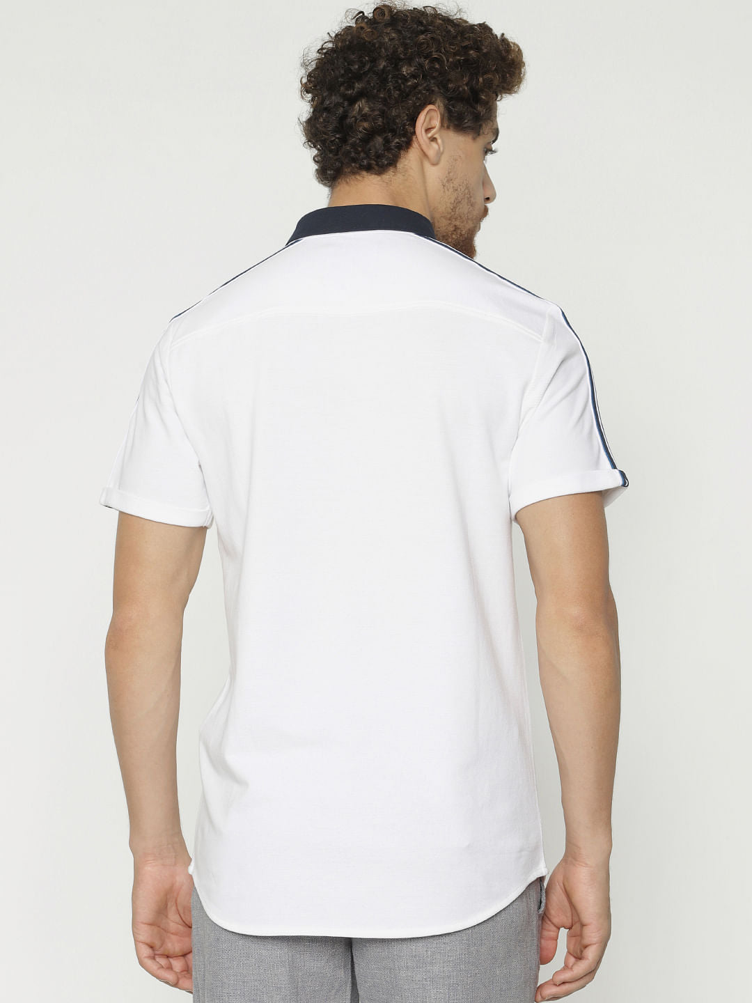 White Tape Detail Short Sleeves Shirt