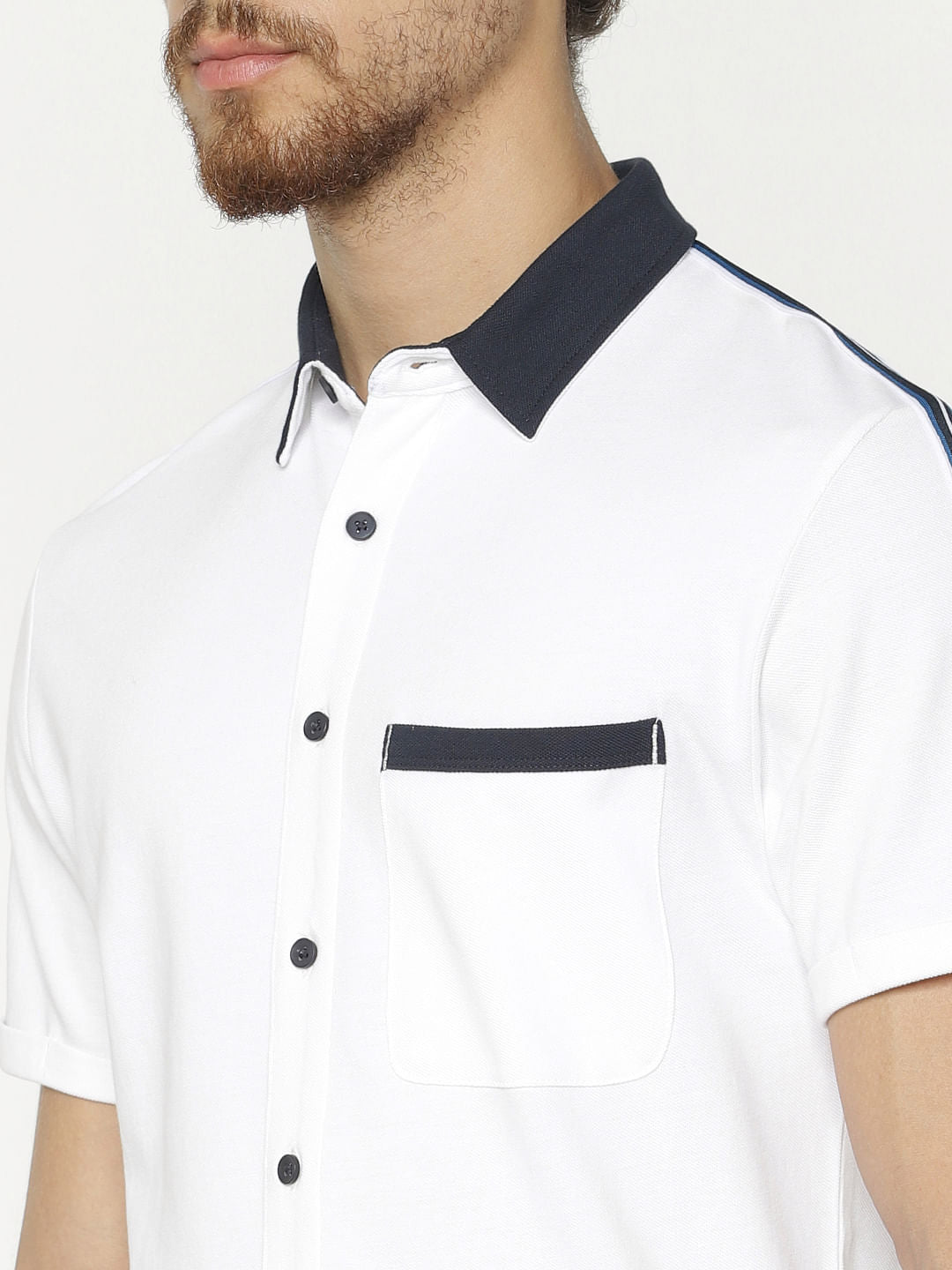 White Tape Detail Short Sleeves Shirt