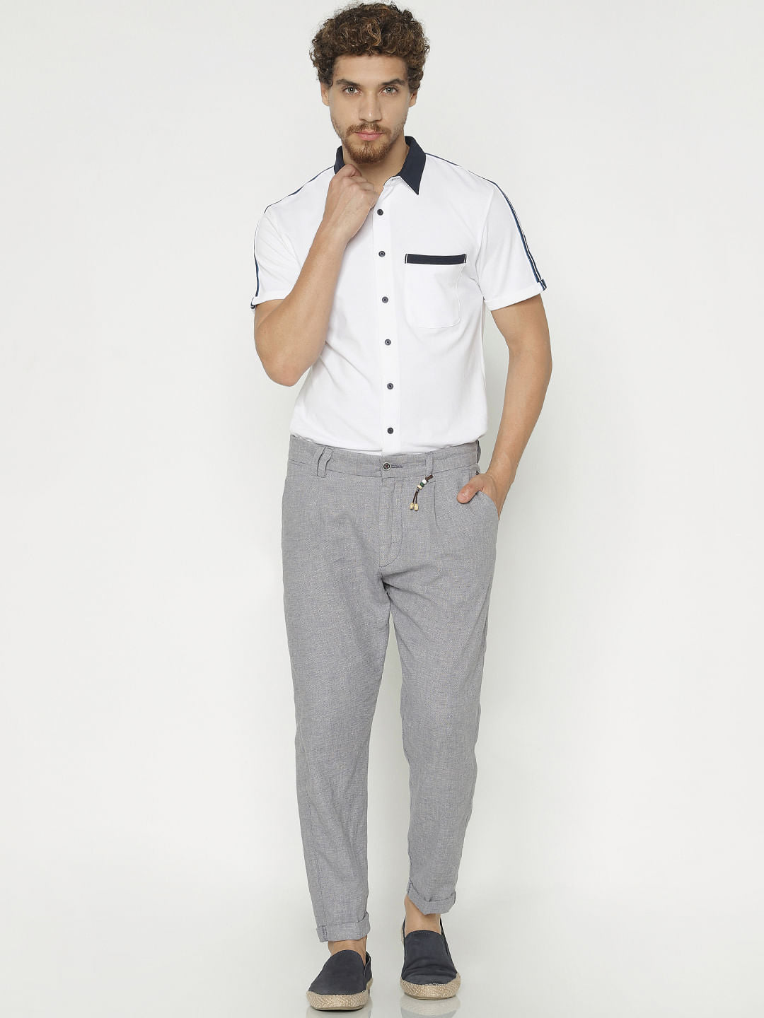 White Tape Detail Short Sleeves Shirt