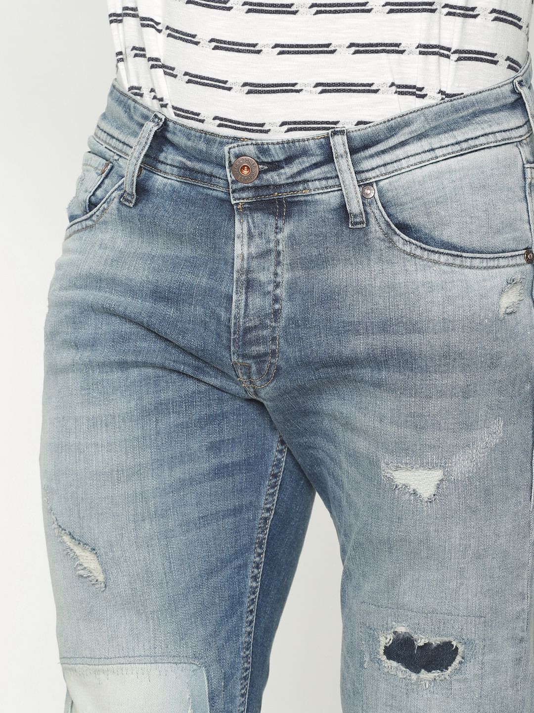 Blue Ripped Glenn Slim Fit Jeans