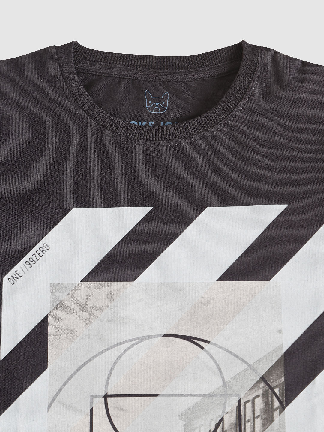 Blue Printed Crew Neck T-Shirt