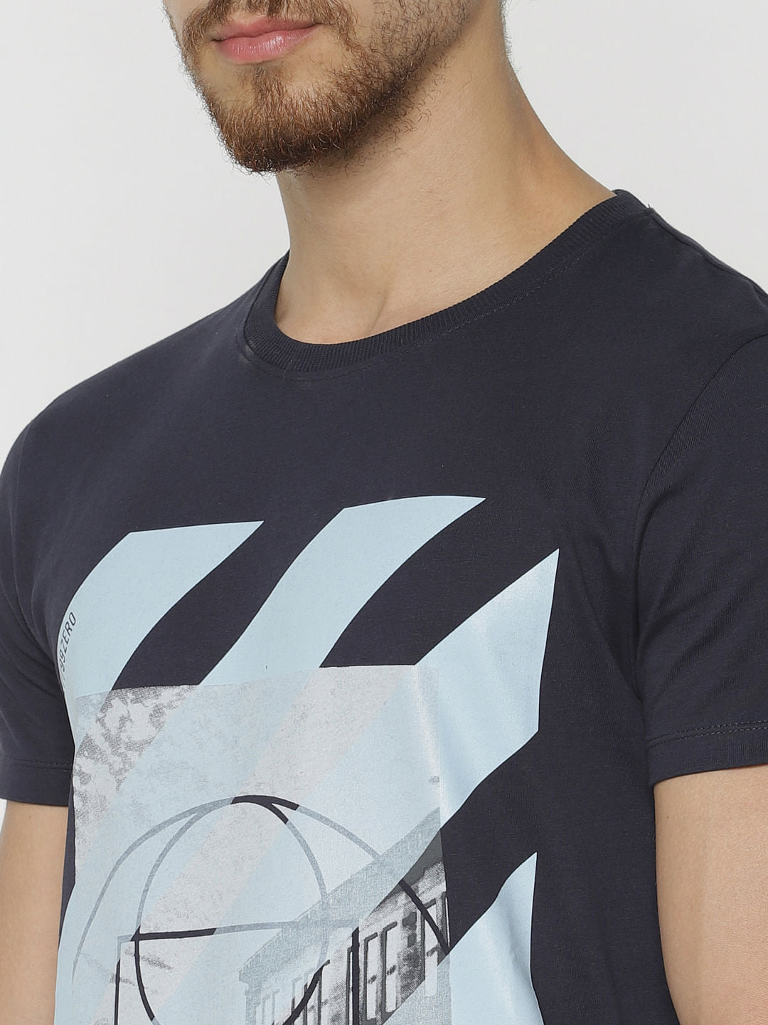 Blue Printed Crew Neck T-Shirt