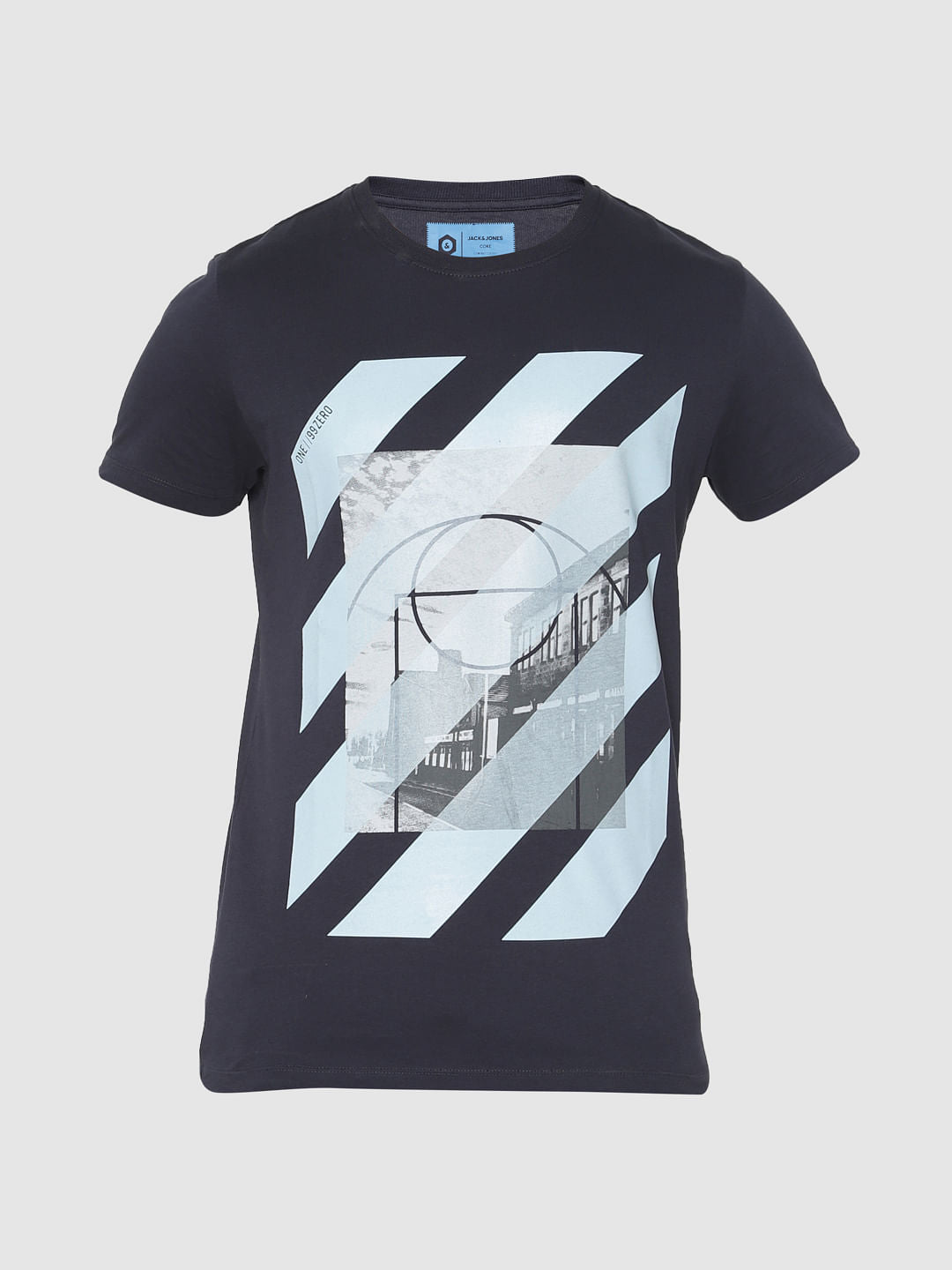 Blue Printed Crew Neck T-Shirt