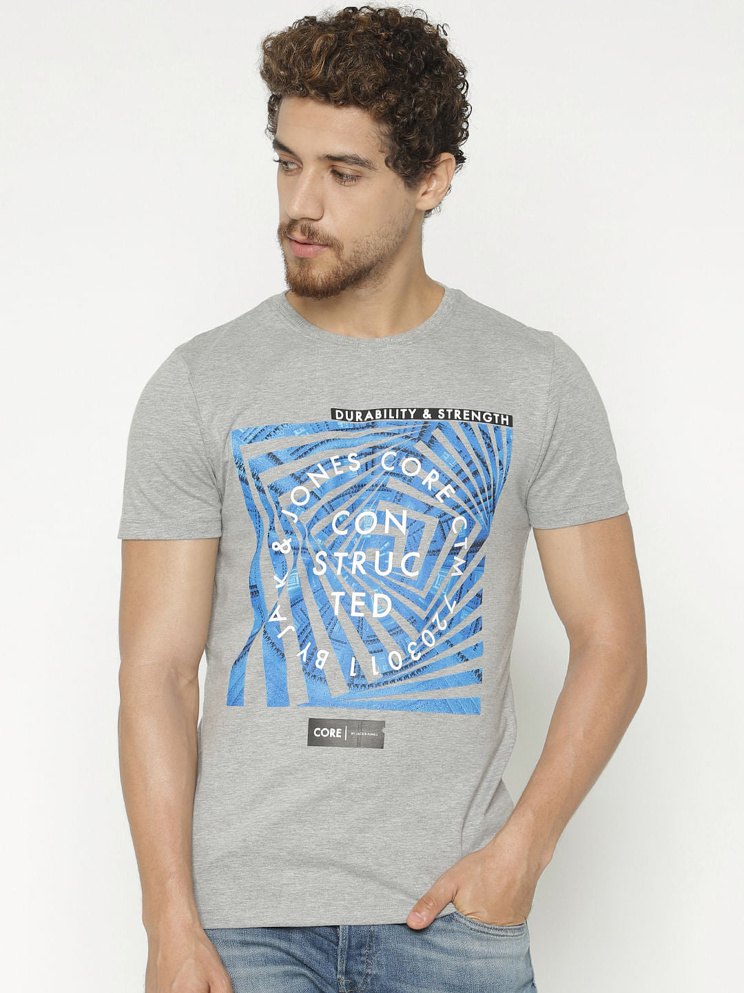 Grey Graphic Print Crew Neck T-Shirt