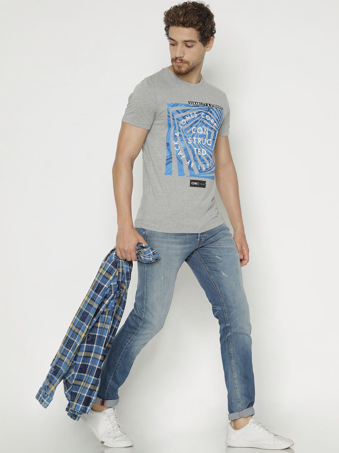 Grey Graphic Print Crew Neck T-Shirt
