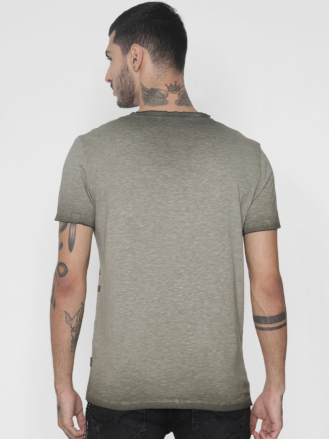 Green Faded Graphic Print Crew Neck T-Shirt