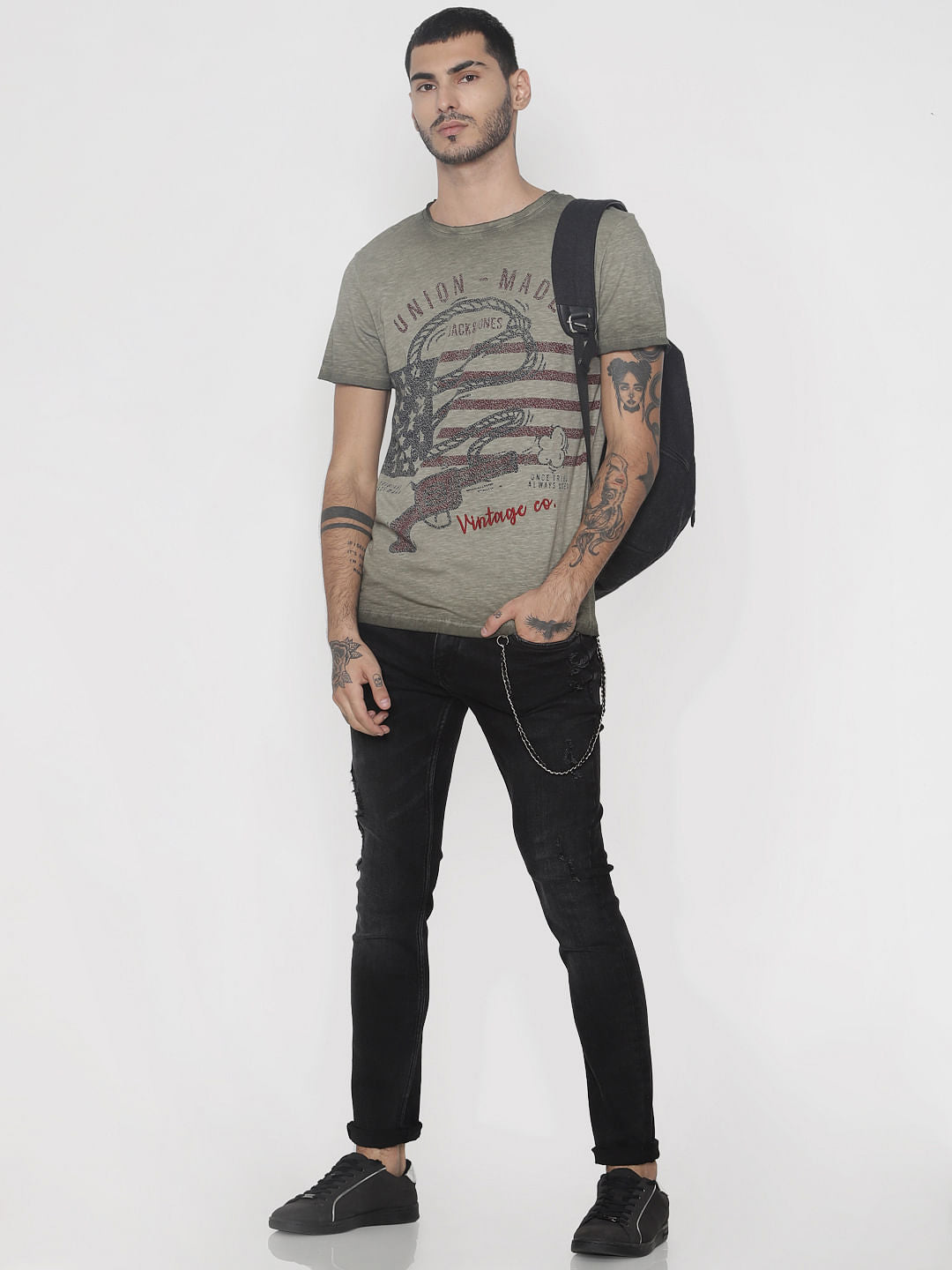 Green Faded Graphic Print Crew Neck T-Shirt