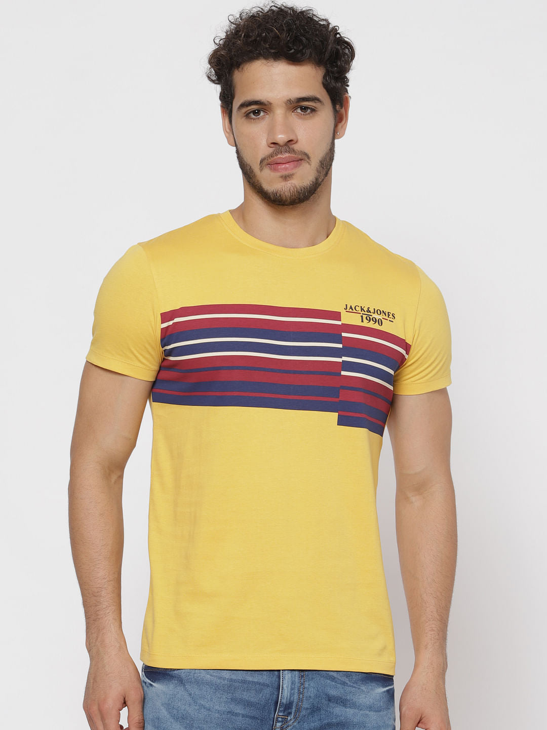 Yellow Printed Crew Neck T-Shirt