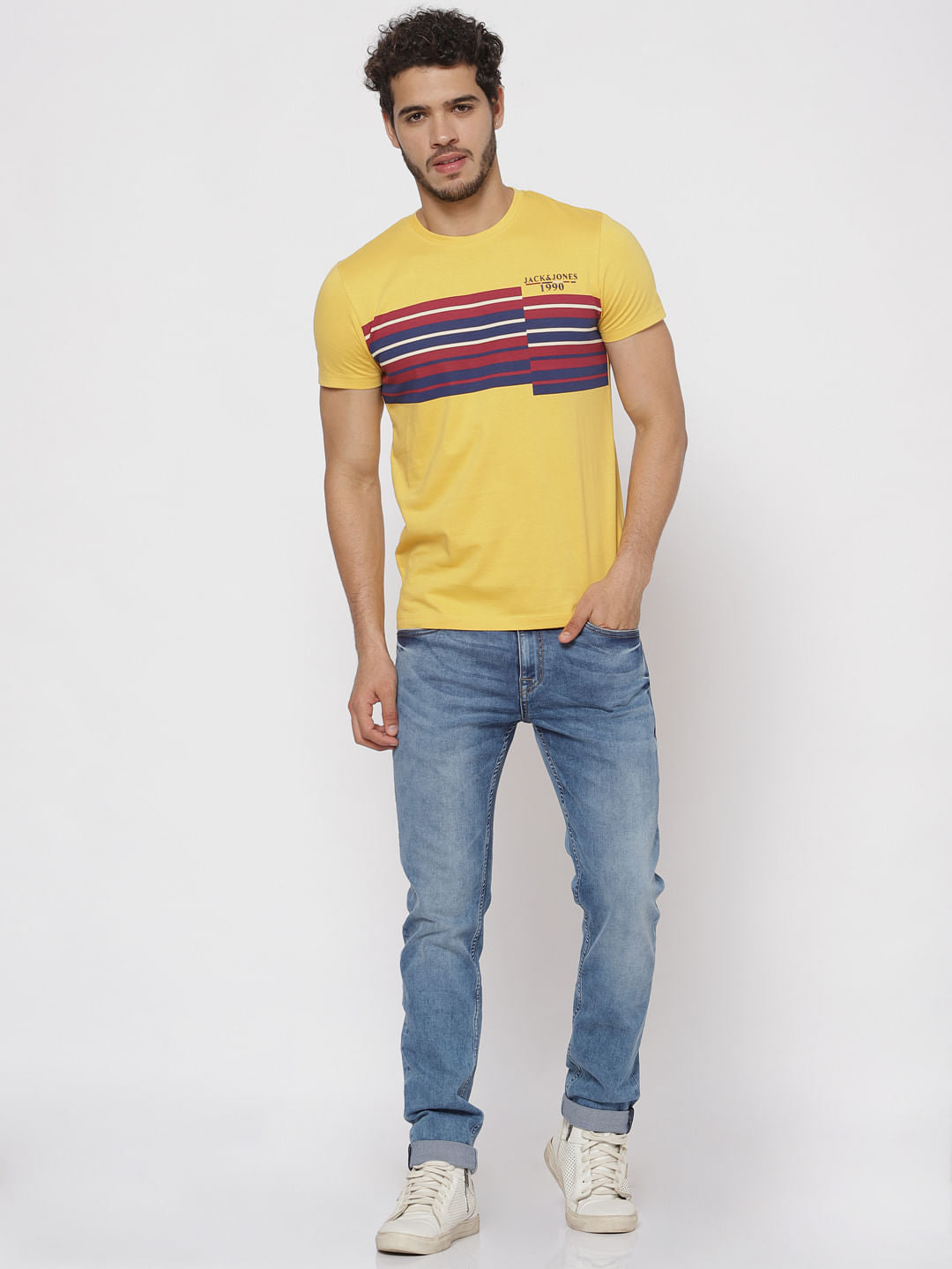 Yellow Printed Crew Neck T-Shirt