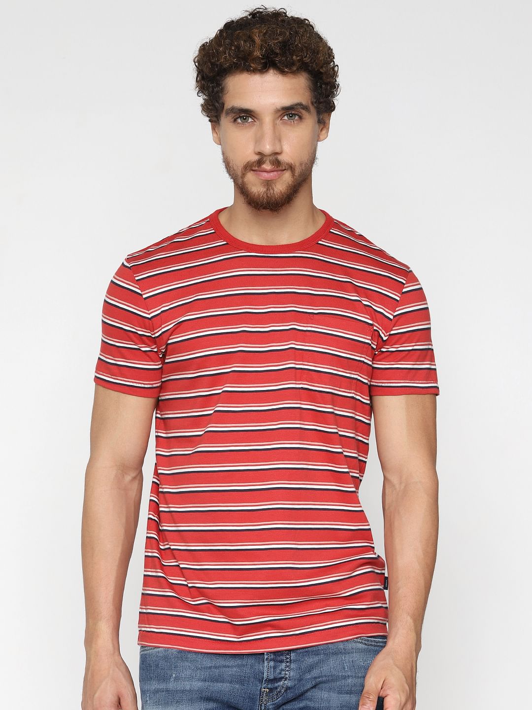 Red Striped Crew Neck T-Shirt - S