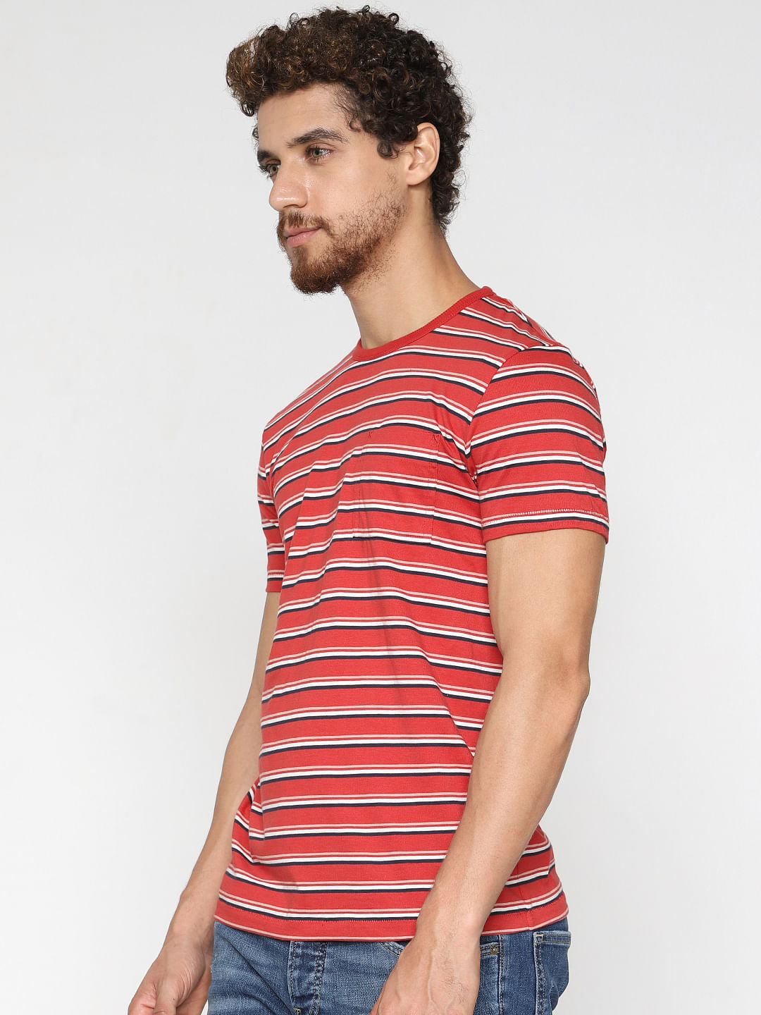 Red Striped Crew Neck T-Shirt