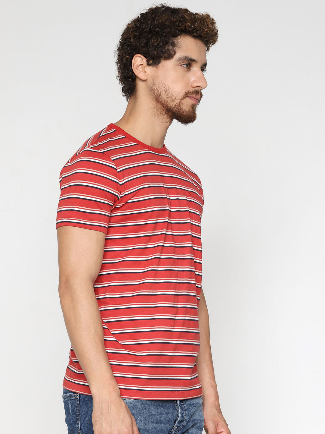 Red Striped Crew Neck T-Shirt