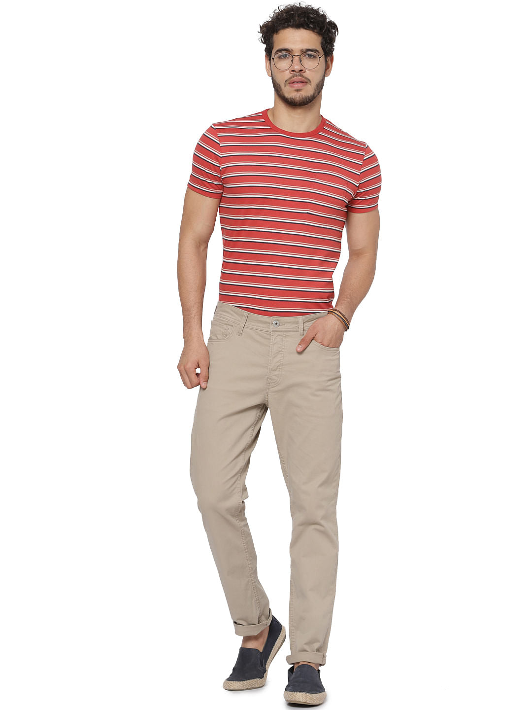 Red Striped Crew Neck T-shirt - S