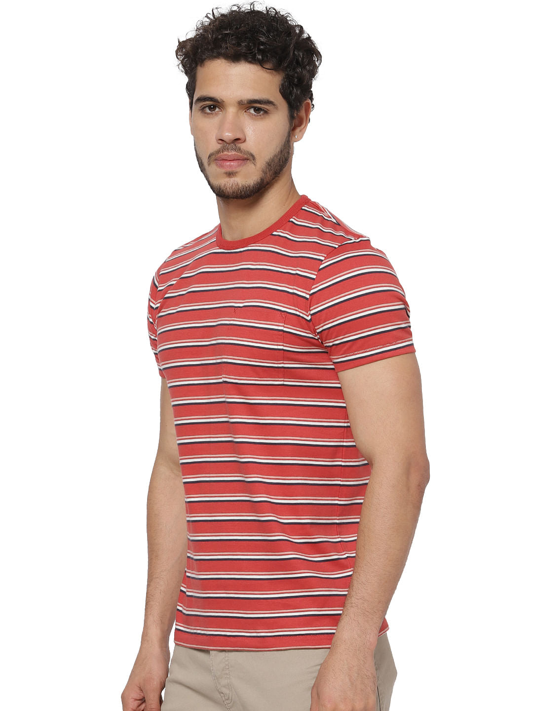 Red Striped Crew Neck T-shirt