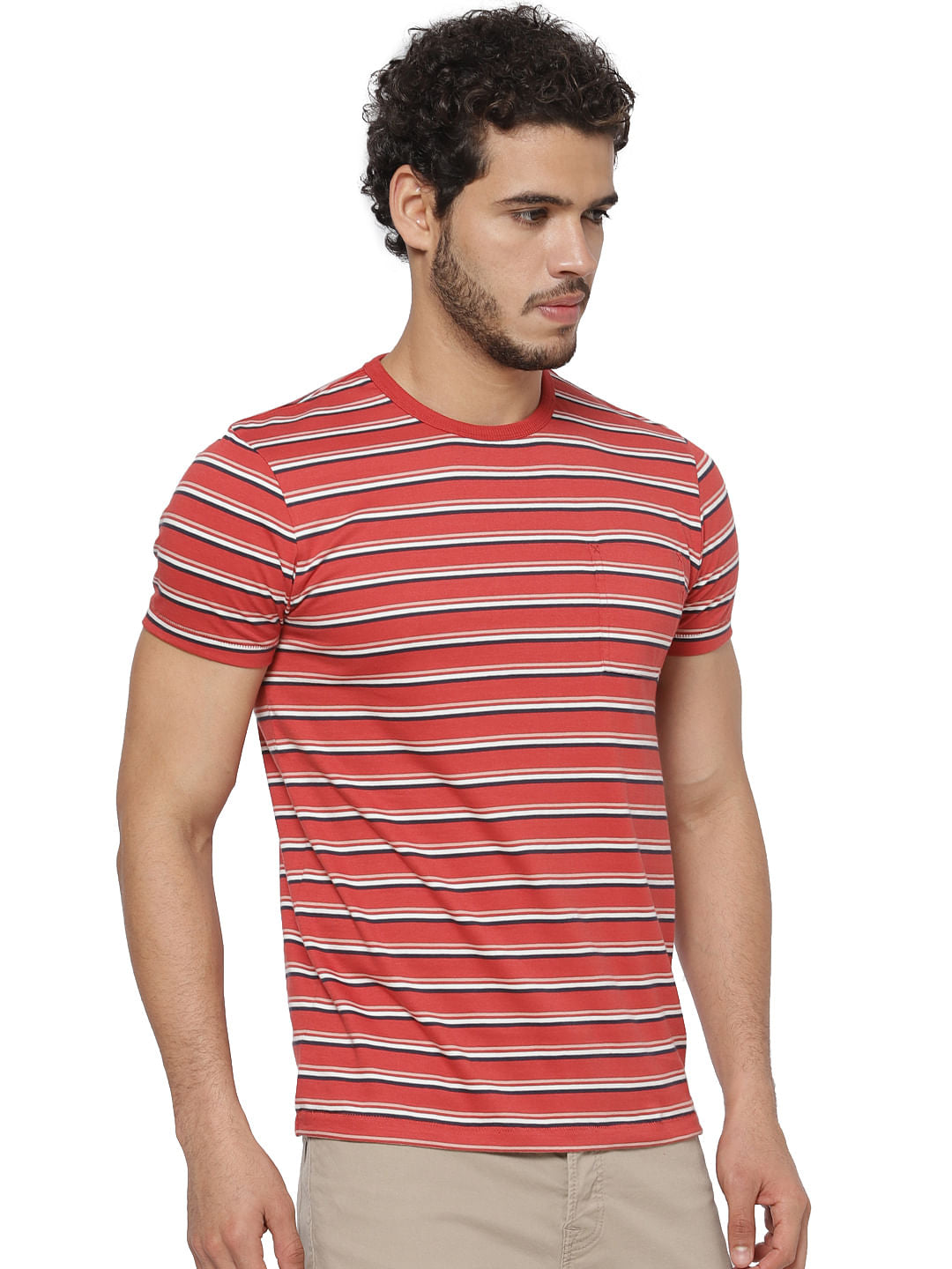 Red Striped Crew Neck T-shirt