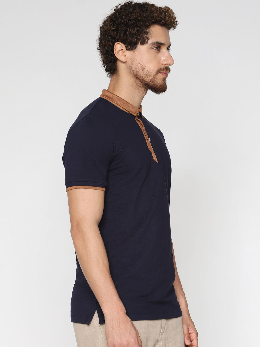 Navy Blue Contrast Tipping Polo T-Shirt