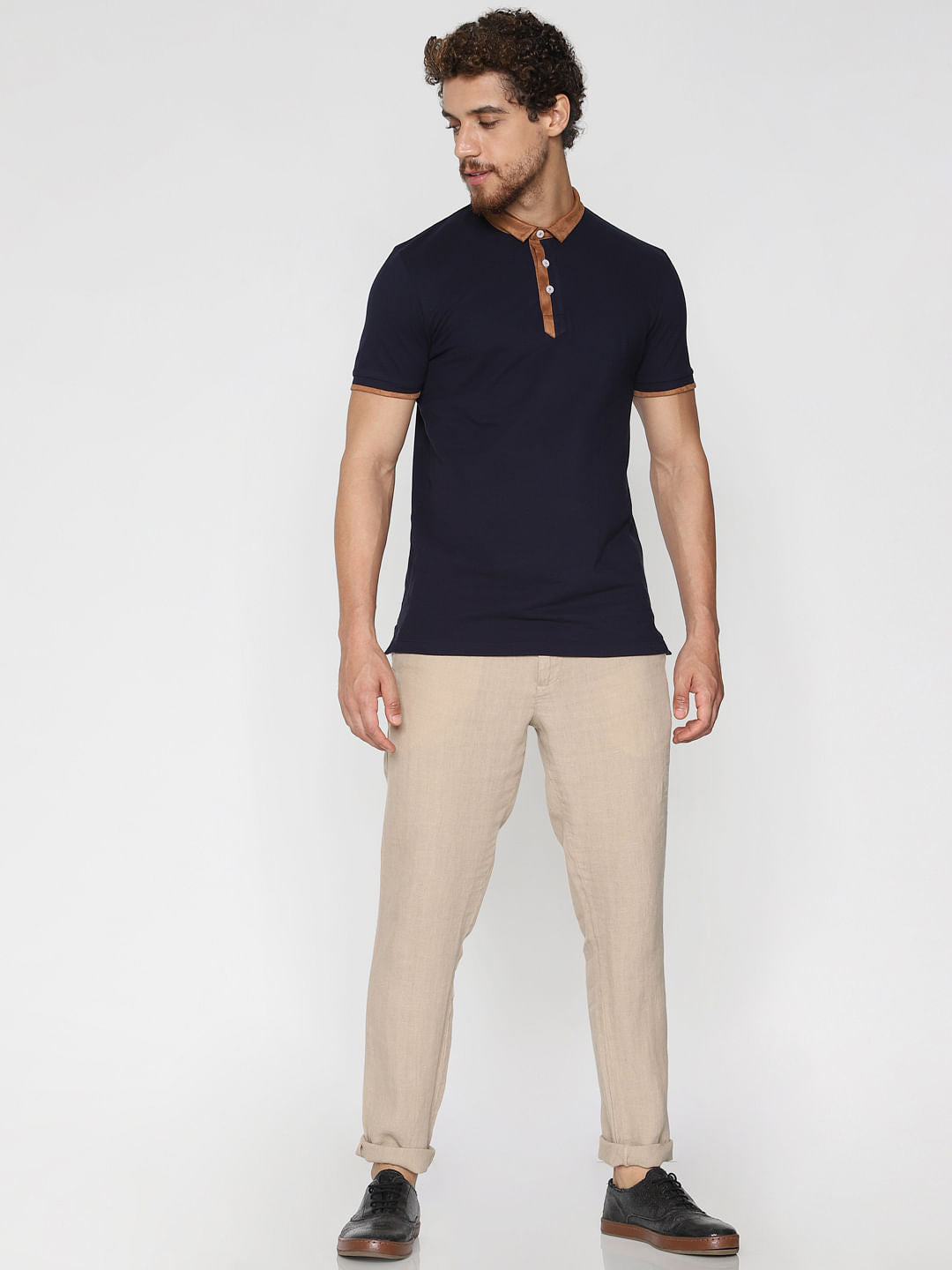 Navy Blue Contrast Tipping Polo T-Shirt