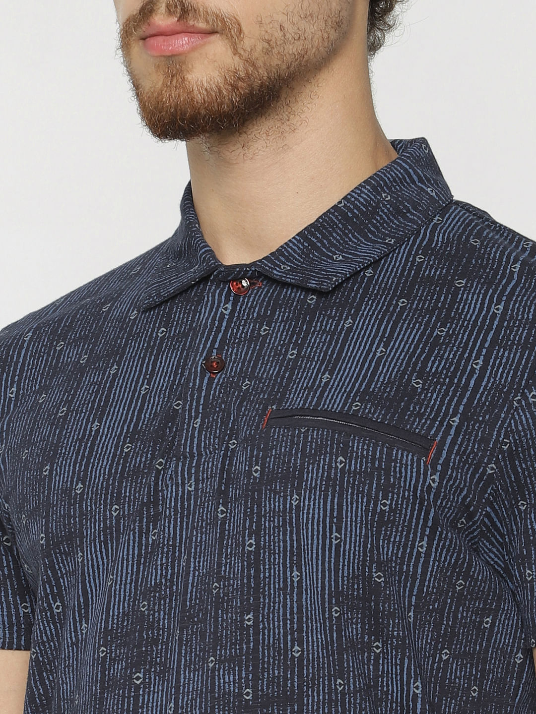 Blue Printed Polo Neck T-Shirt