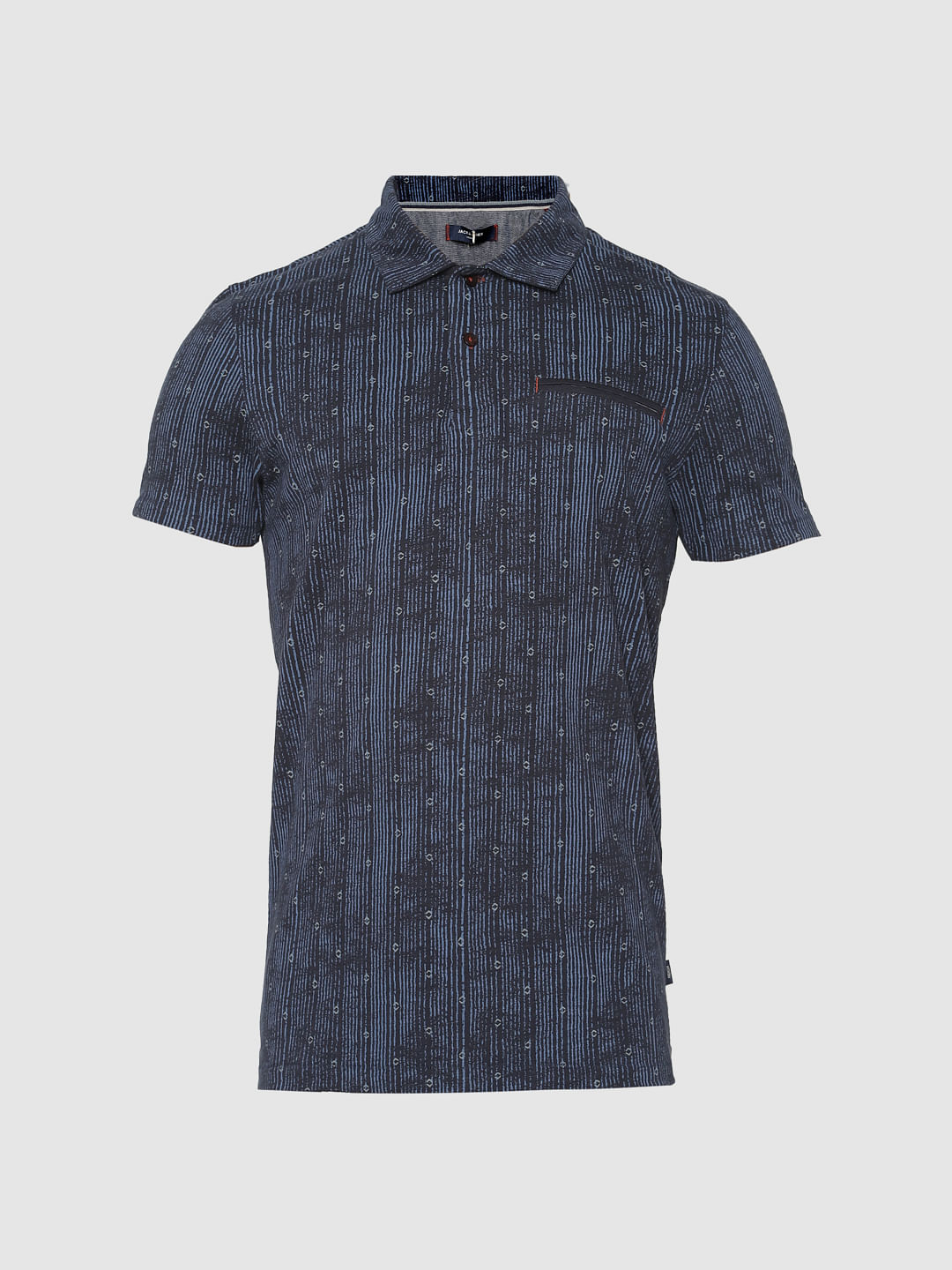 Blue Printed Polo Neck T-Shirt