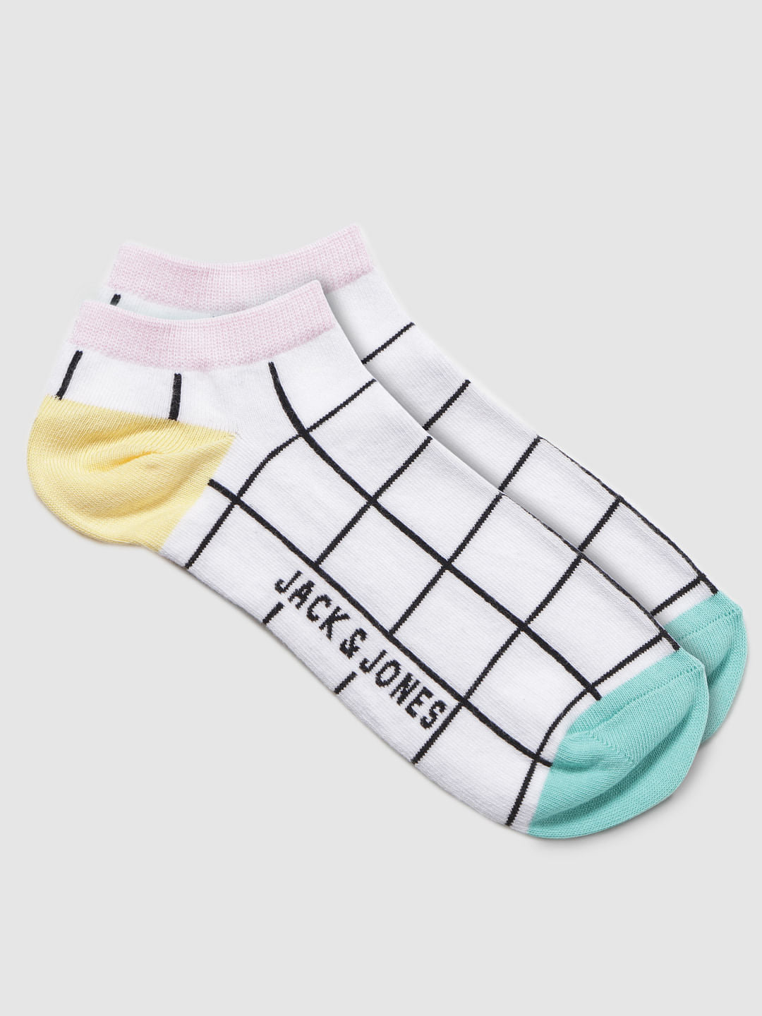 White Checks Ankle Length Socks