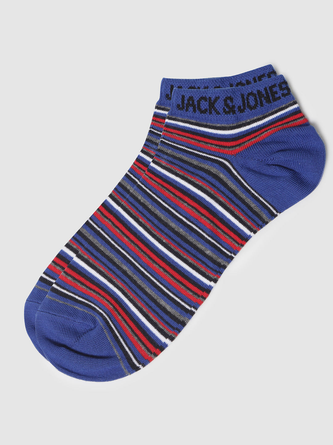 Blue Multicoloured Striped Ankle Length Socks - ONE