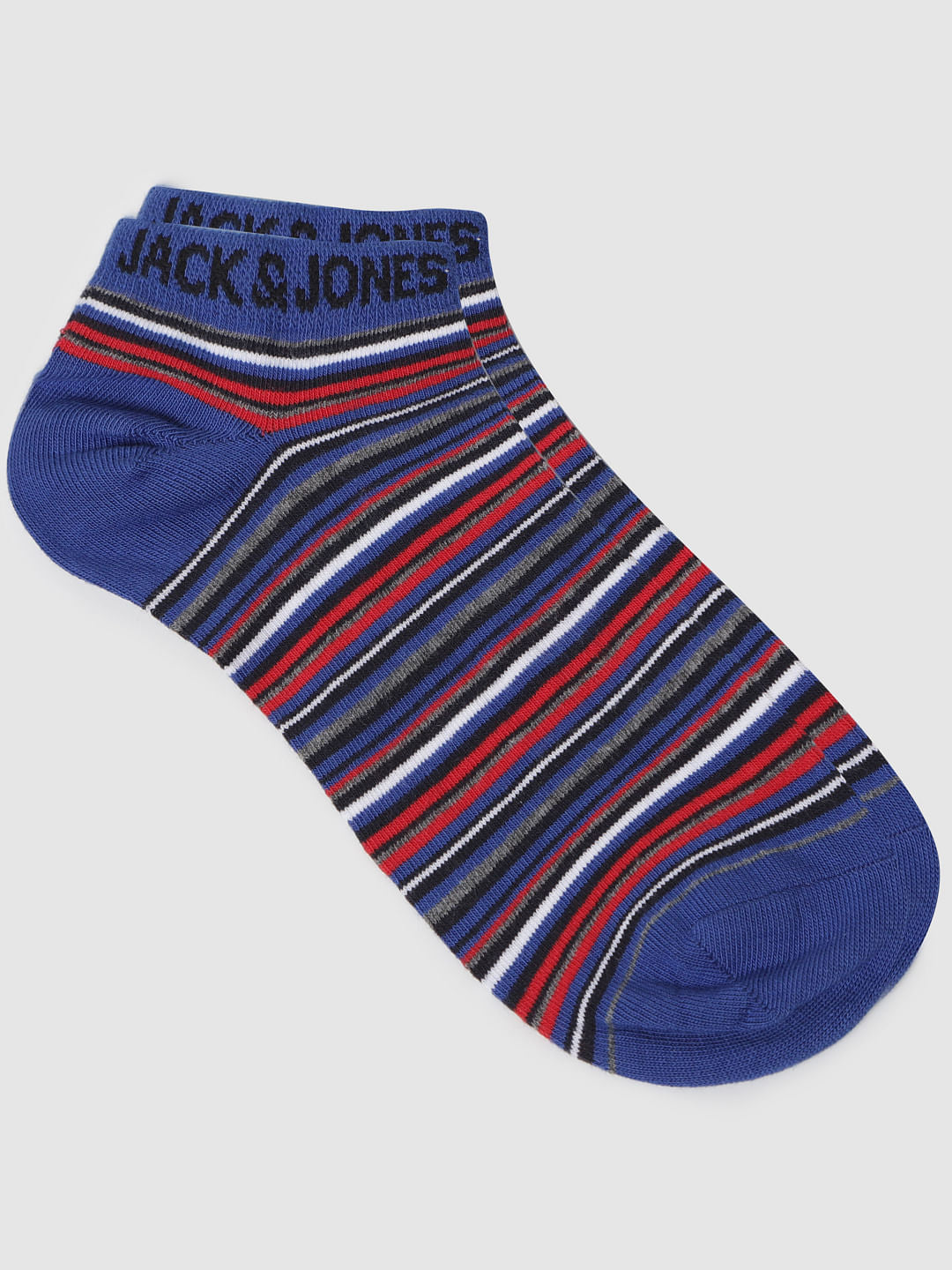 Blue Multicoloured Striped Ankle Length Socks