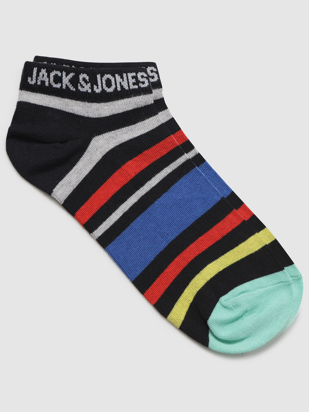 Black Multicoloured Striped Ankle Length Socks
