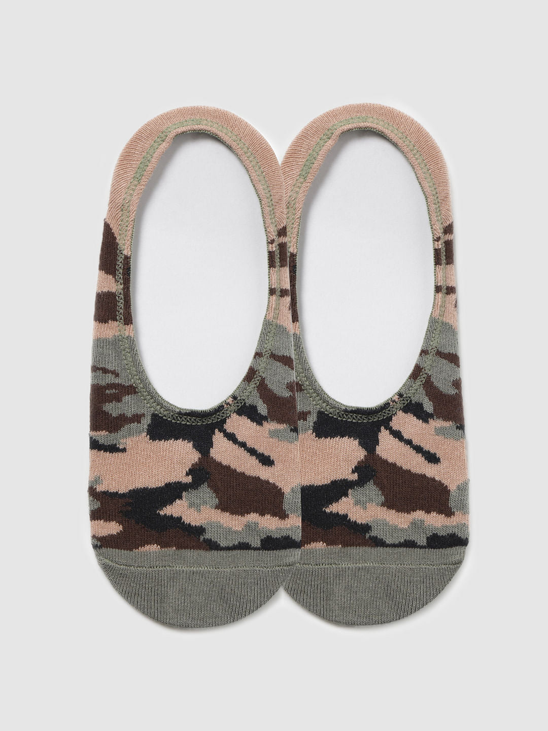 Green Camo Print No Show Socks - ONE