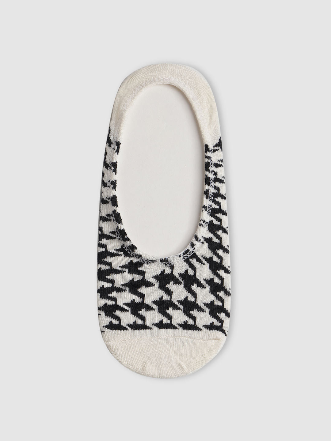 White Houndstooth Print No Show Socks - ONE