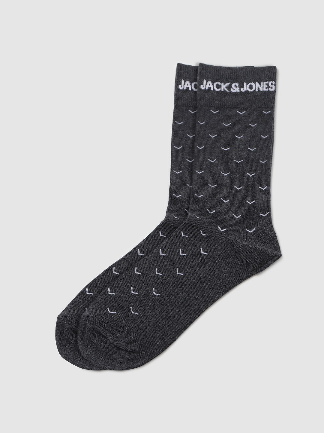 Dark Grey Printed Mid Calf Length Socks - ONE