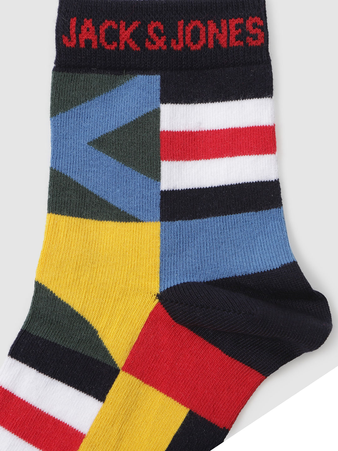 Red Colour Blocked Mid Calf Length Socks