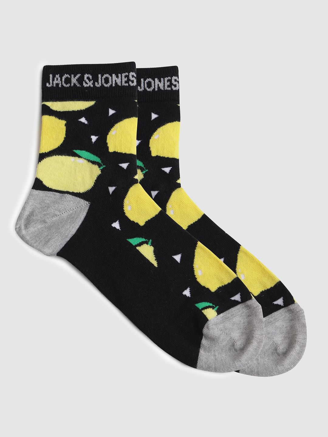 Black Printed Mid Calf Length Socks