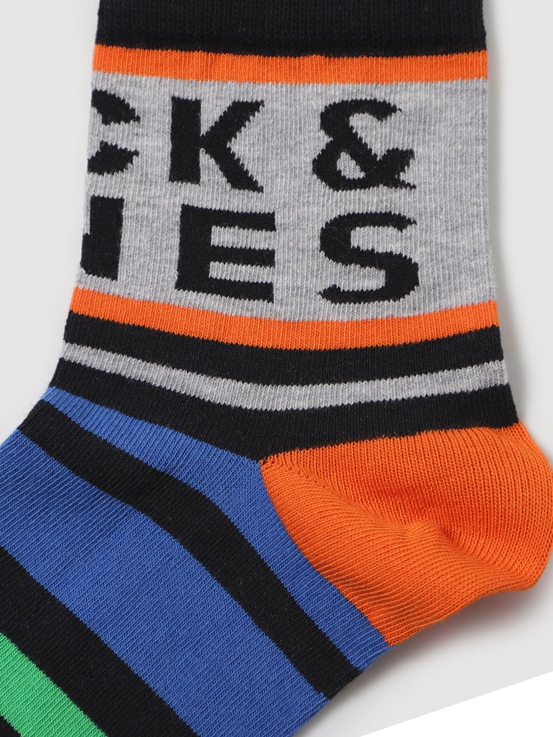 Black Multicoloured Striped Mid Calf Length Pack Of Three Socks
