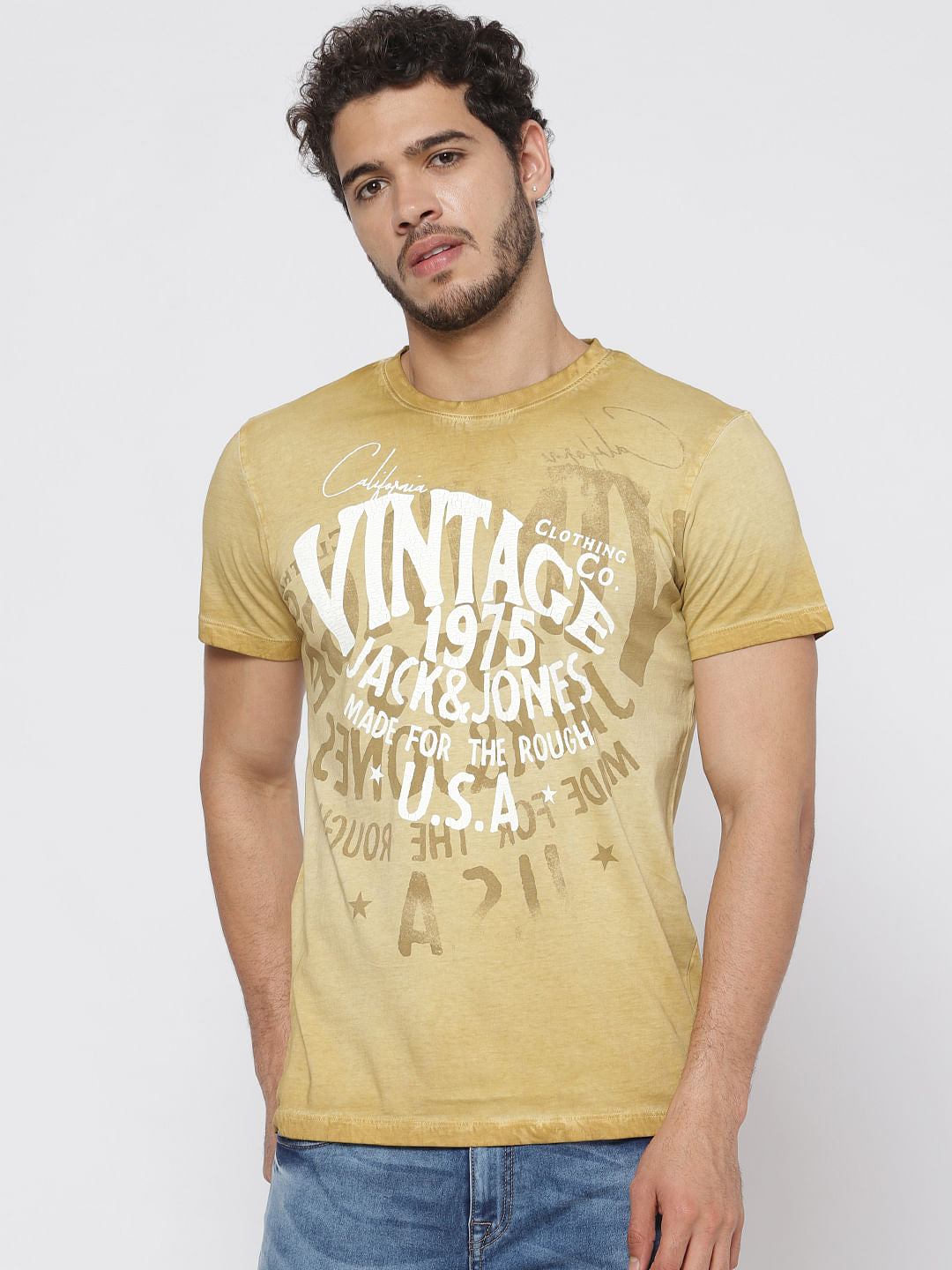 Brown Overdyed Printed T-Shirt - S