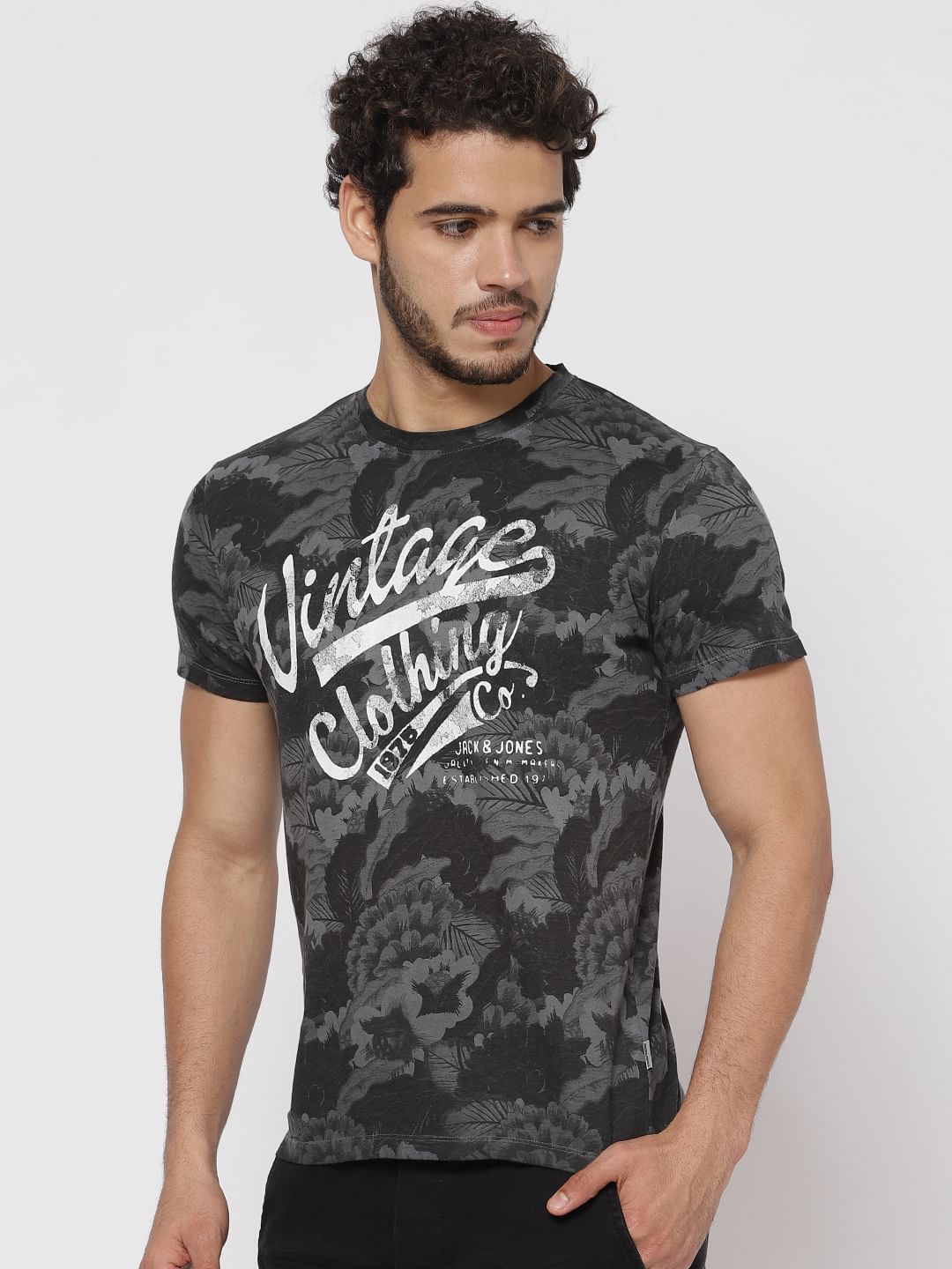 Black All Over Print Crew Neck T-Shirt