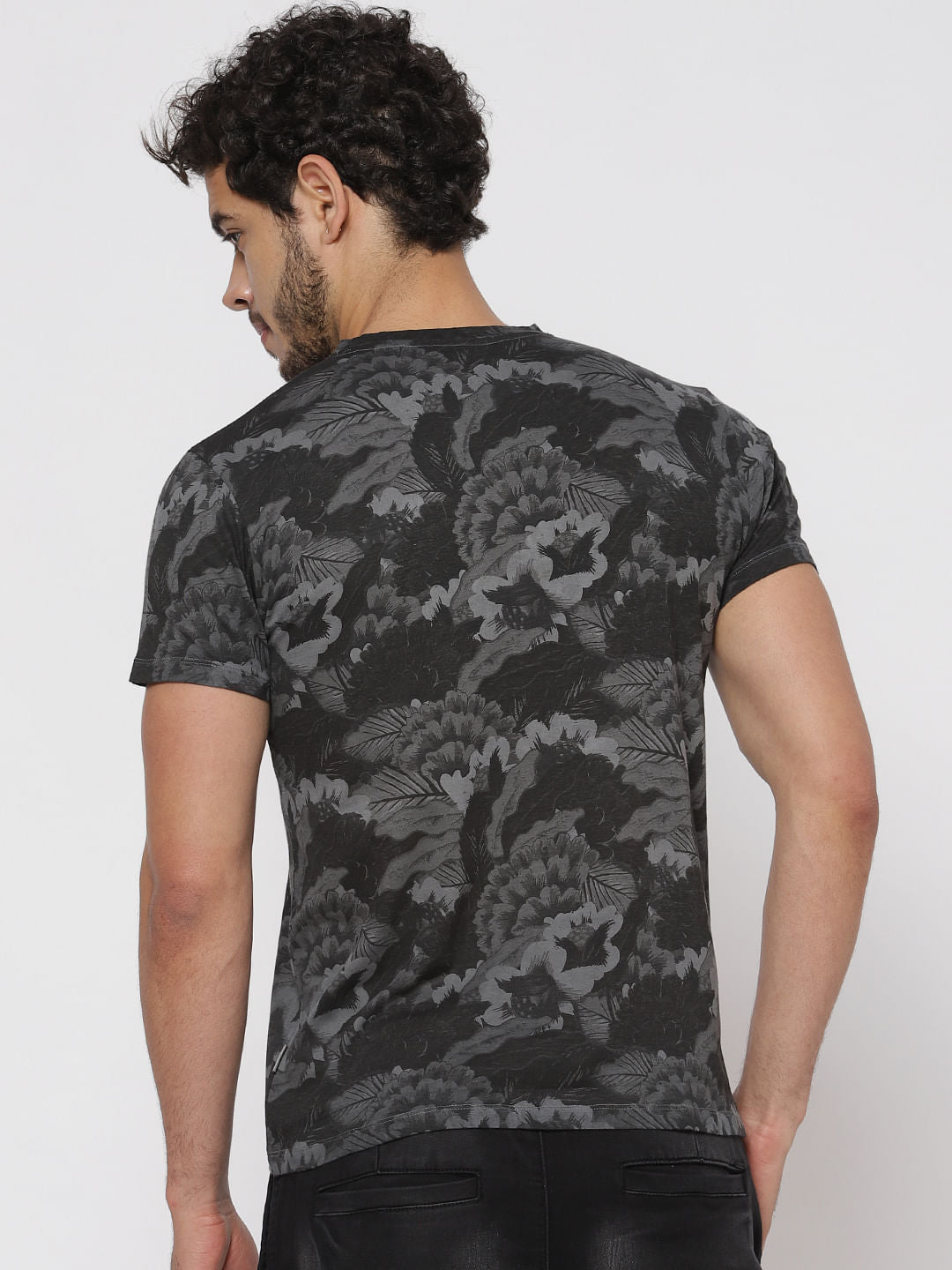 Black All Over Print Crew Neck T-Shirt