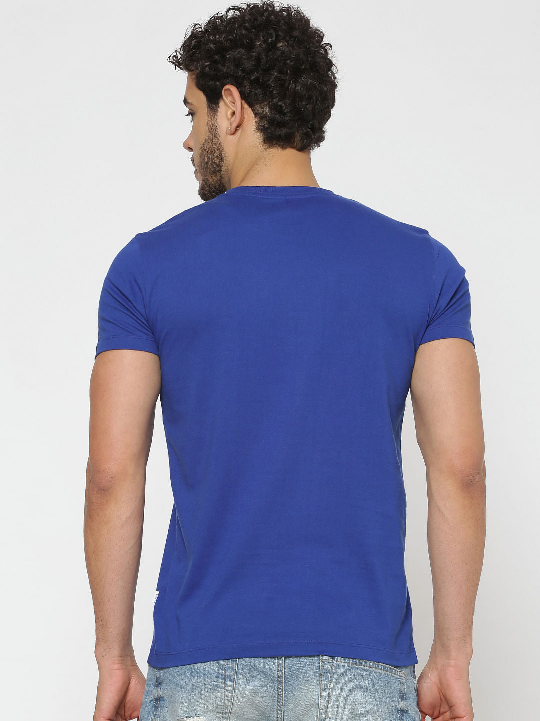 Blue Text Print Crew Neck T-Shirt