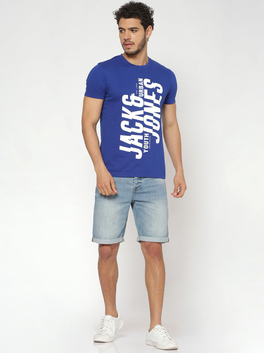 Blue Text Print Crew Neck T-Shirt
