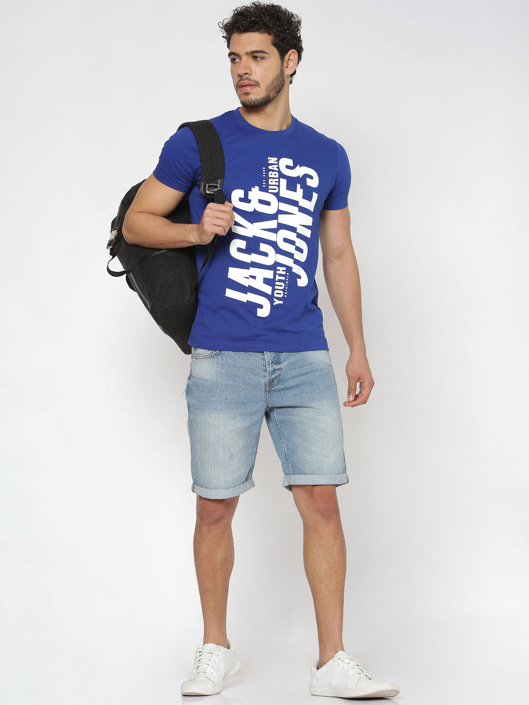 Blue Text Print Crew Neck T-Shirt